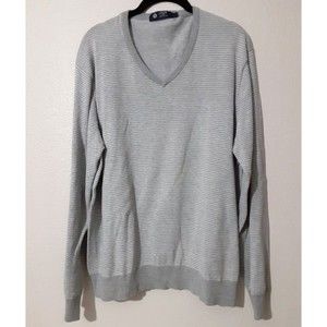 J Crew Mens Sweater Whit Gray Stripes Size Large 100% Cotton V Neck Long Sleeve